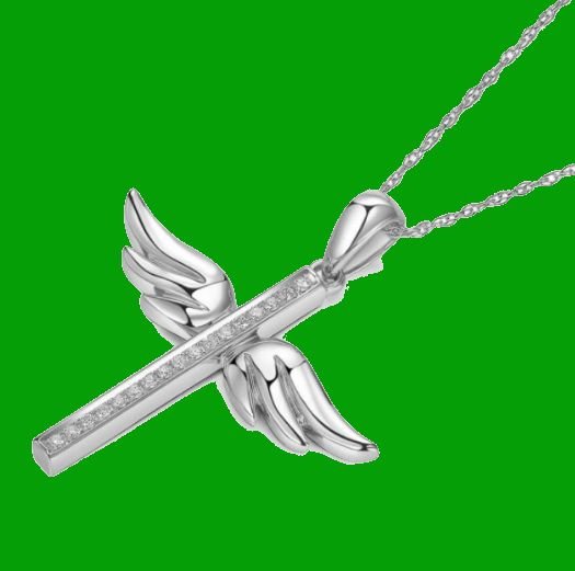 Image 2 of White Diamond Angel Wings Cross 14K White Gold Pendant