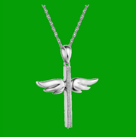 Image 4 of White Diamond Angel Wings Cross 14K White Gold Pendant