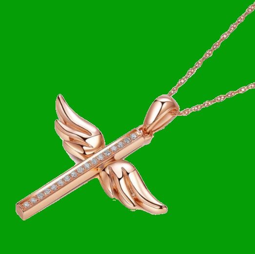 Image 2 of White Diamond Angel Wings Cross 14K Rose Gold Pendant