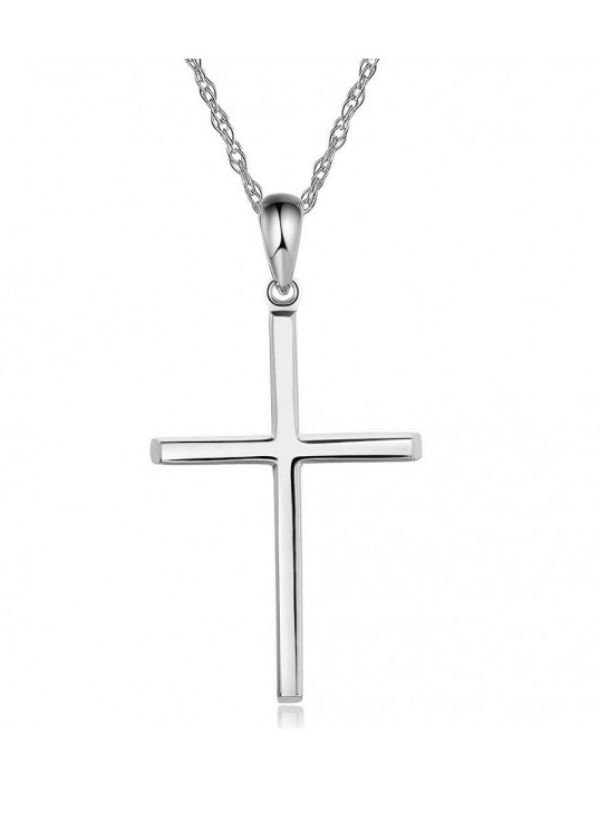 Image 1 of Cross Simple Highly Polished 14K White Gold Pendant