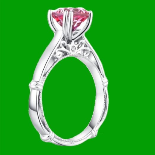 Image 2 of Pink Topaz Round Cut Diamond Accent Rope Detail Ladies 14K White Gold Ring 