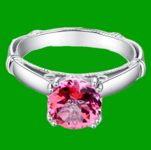 Image 4 of Pink Topaz Round Cut Diamond Accent Rope Detail Ladies 14K White Gold Ring 