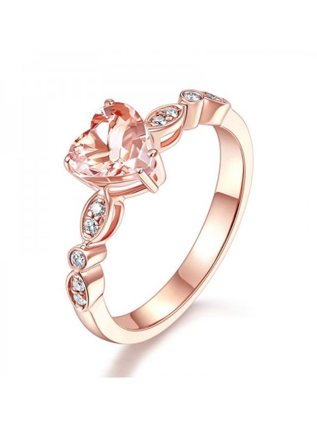 Image 1 of Peach Morganite Heart Cut Diamond Accent Ladies 14K Rose Gold Ring 