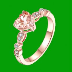 Peach Morganite Heart Cut Diamond Accent Ladies 14K Rose Gold Ring 