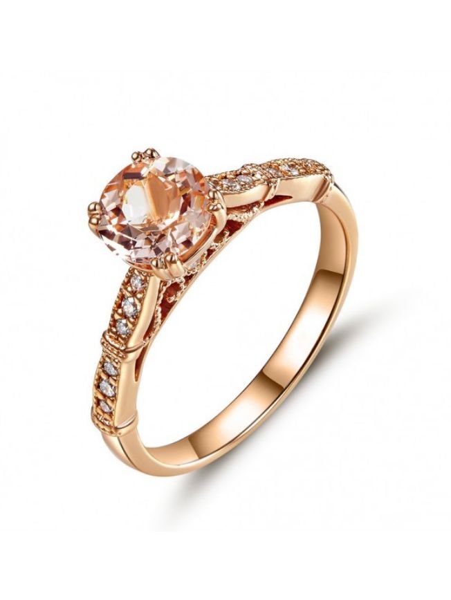 Image 1 of Peach Morganite Round Cut Diamond Accent Ladies 14K Rose Gold Ring  