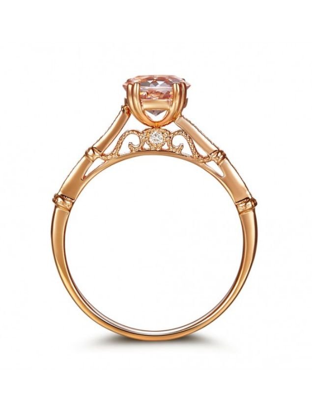 Image 3 of Peach Morganite Round Cut Diamond Accent Ladies 14K Rose Gold Ring  