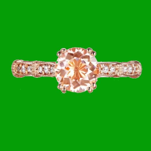 Image 4 of Peach Morganite Round Cut Diamond Accent Ladies 14K Rose Gold Ring  