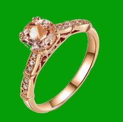 Peach Morganite Round Cut Diamond Accent Ladies 14K Rose Gold Ring  