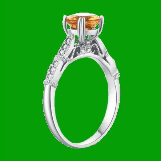 Image 2 of Citrine Round Cut Diamond Accent Ladies 14K White Gold Ring 