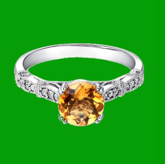 Image 4 of Citrine Round Cut Diamond Accent Ladies 14K White Gold Ring 