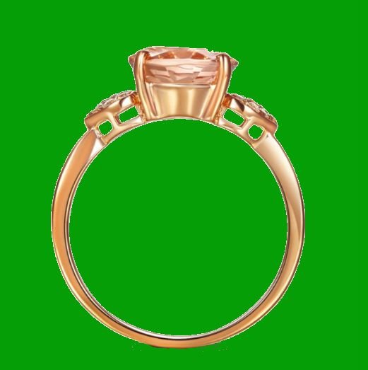 Image 2 of Peach Morganite Oval Cut Diamond Accent Heart Detail Ladies 14K Rose Gold Ring 