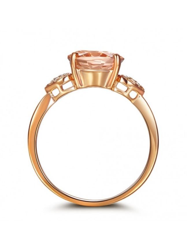 Image 3 of Peach Morganite Oval Cut Diamond Accent Heart Detail Ladies 14K Rose Gold Ring 