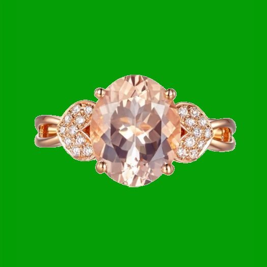 Image 4 of Peach Morganite Oval Cut Diamond Accent Heart Detail Ladies 14K Rose Gold Ring 