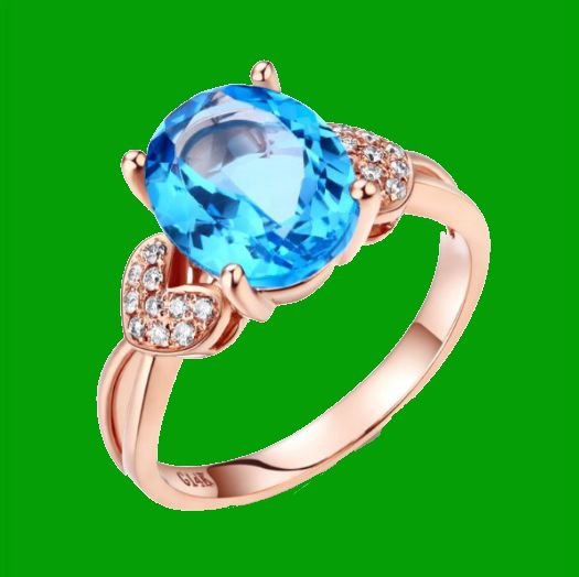 Image 0 of Swiss Blue Topaz Oval Cut Diamond Accent Heart Detail Ladies 14K Rose Gold Ring 