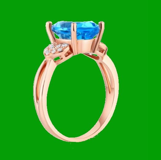 Image 2 of Swiss Blue Topaz Oval Cut Diamond Accent Heart Detail Ladies 14K Rose Gold Ring 