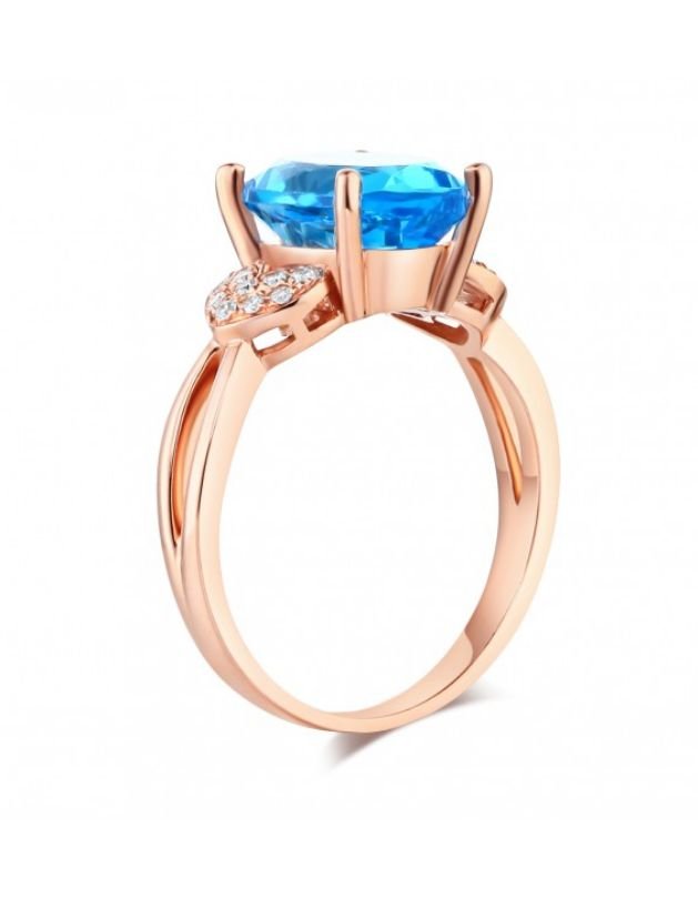 Image 3 of Swiss Blue Topaz Oval Cut Diamond Accent Heart Detail Ladies 14K Rose Gold Ring 