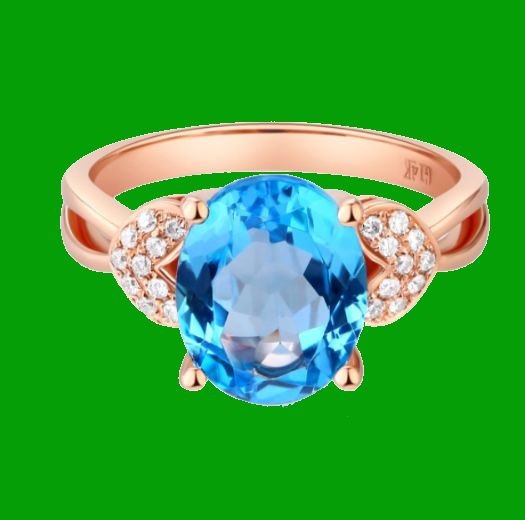 Image 4 of Swiss Blue Topaz Oval Cut Diamond Accent Heart Detail Ladies 14K Rose Gold Ring 