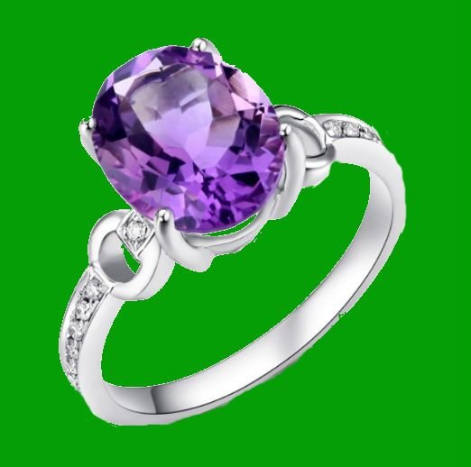 Image 0 of Purple Amethyst Oval Cut Diamond Inlaid Ladies 14K White Gold Ring  