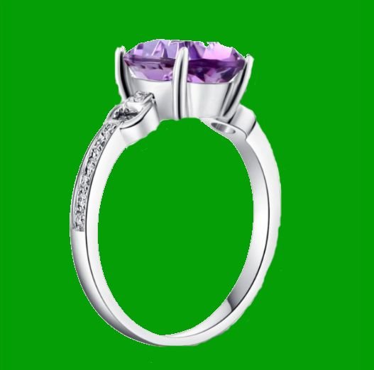 Image 2 of Purple Amethyst Oval Cut Diamond Inlaid Ladies 14K White Gold Ring  