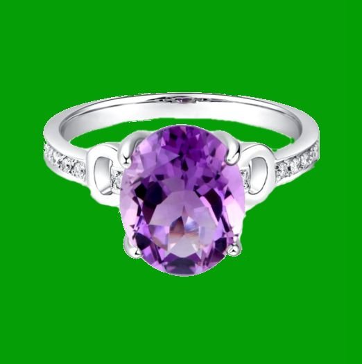 Image 4 of Purple Amethyst Oval Cut Diamond Inlaid Ladies 14K White Gold Ring  
