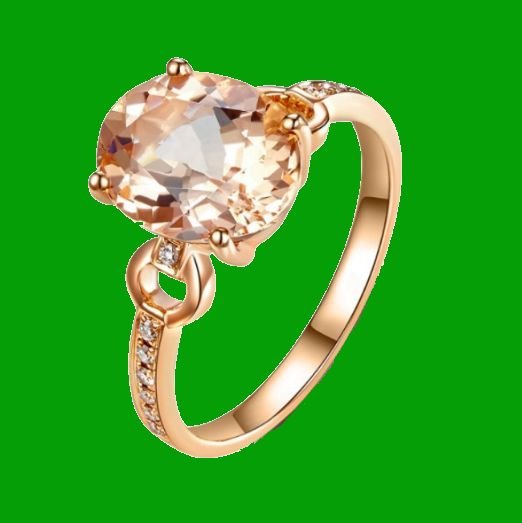 Image 0 of Peach Morganite Oval Cut Diamond Inlaid Ladies 14K Rose Gold Ring 
