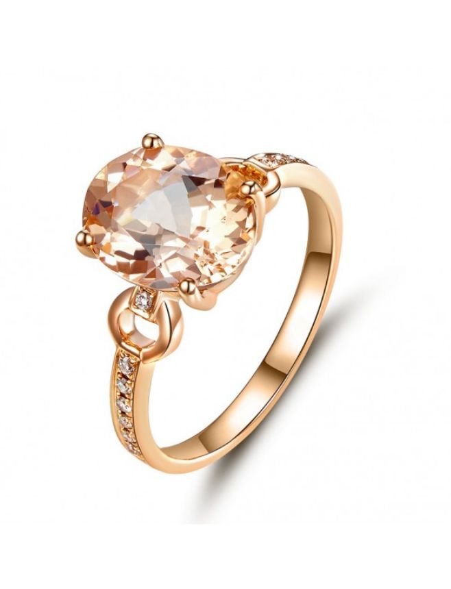 Image 1 of Peach Morganite Oval Cut Diamond Inlaid Ladies 14K Rose Gold Ring 