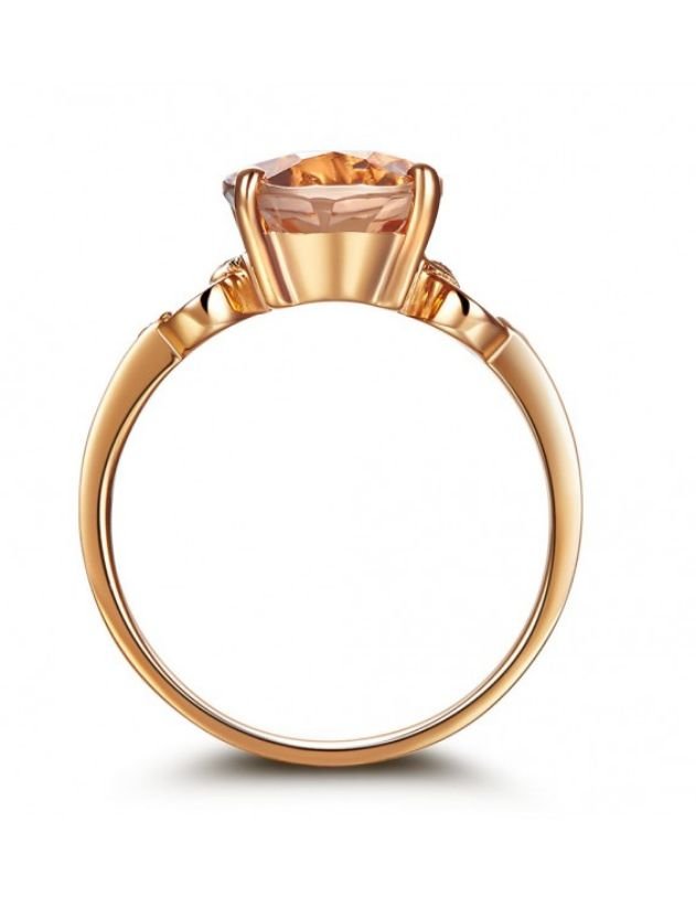 Image 3 of Peach Morganite Oval Cut Diamond Inlaid Ladies 14K Rose Gold Ring 