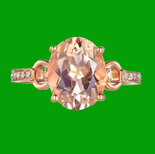 Image 4 of Peach Morganite Oval Cut Diamond Inlaid Ladies 14K Rose Gold Ring 