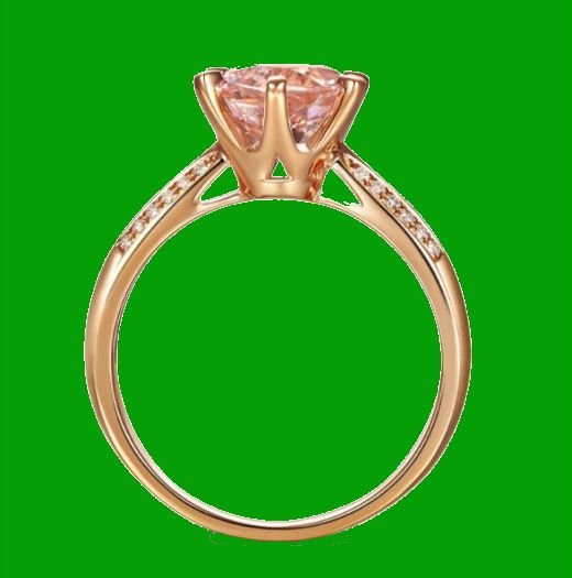 Image 2 of Peach Morganite Round Cut Diamond Double Inlaid Ladies 14K Rose Gold Ring  