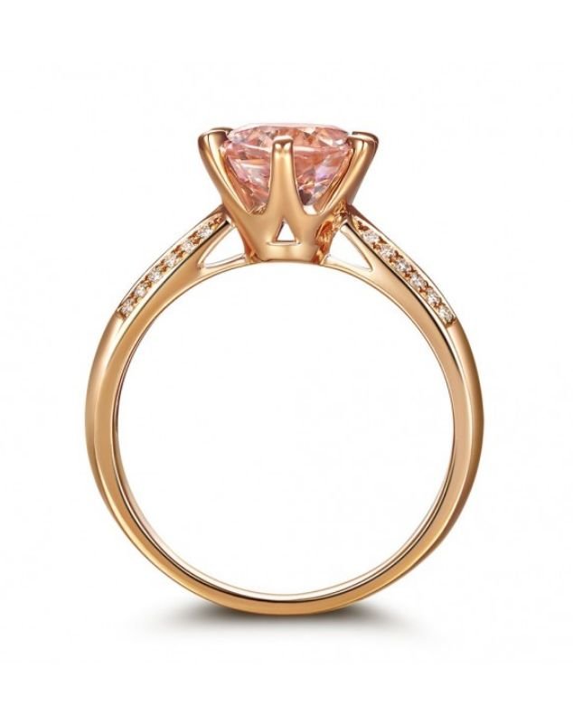 Image 3 of Peach Morganite Round Cut Diamond Double Inlaid Ladies 14K Rose Gold Ring  
