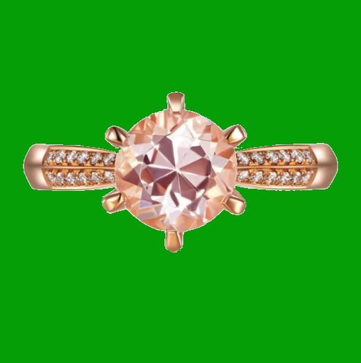 Image 4 of Peach Morganite Round Cut Diamond Double Inlaid Ladies 14K Rose Gold Ring  