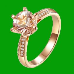 Peach Morganite Round Cut Diamond Double Inlaid Ladies 14K Rose Gold Ring  