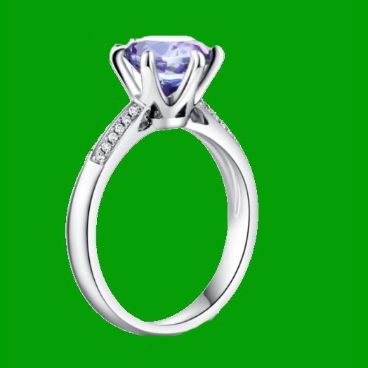 Image 2 of Purple Amethyst Round Cut Diamond Double Inlaid Ladies 14K White Gold Ring 
