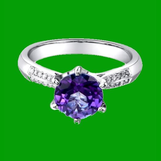 Image 4 of Purple Amethyst Round Cut Diamond Double Inlaid Ladies 14K White Gold Ring 
