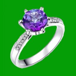 Purple Amethyst Round Cut Diamond Double Inlaid Ladies 14K White Gold Ring 