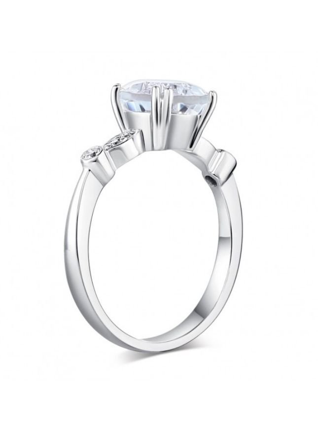 Image 3 of White Topaz Round Cut Diamond Accent Ladies 14K White Gold Ring 