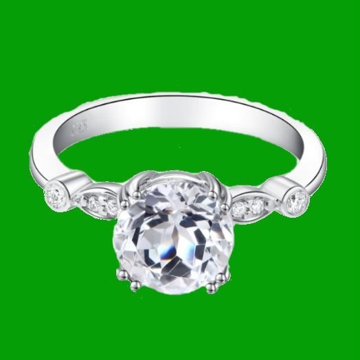 Image 4 of White Topaz Round Cut Diamond Accent Ladies 14K White Gold Ring 