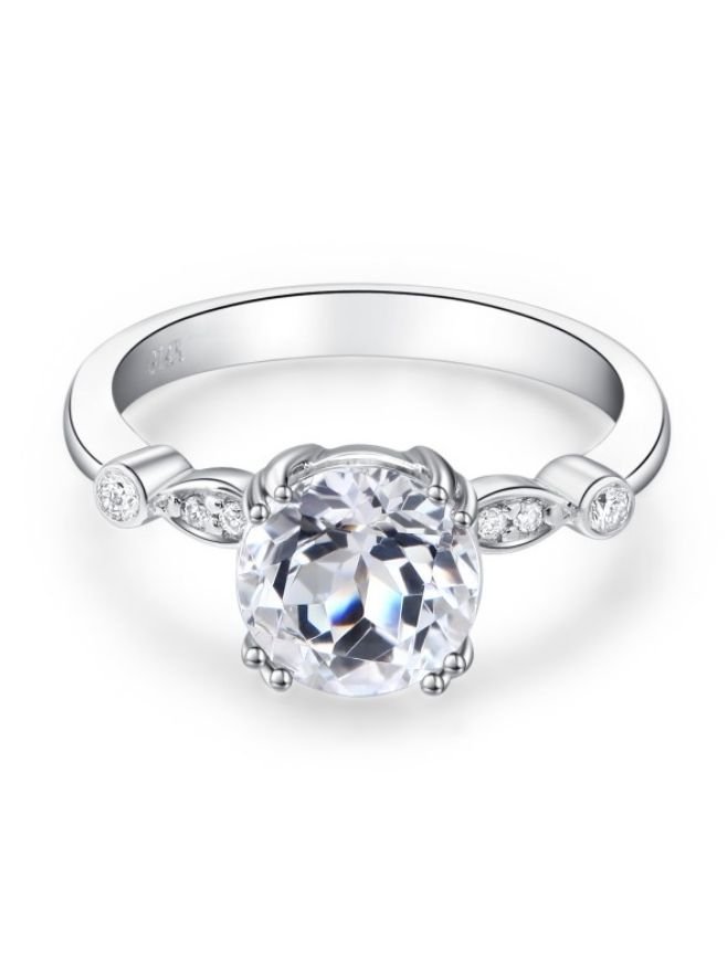 Image 5 of White Topaz Round Cut Diamond Accent Ladies 14K White Gold Ring 