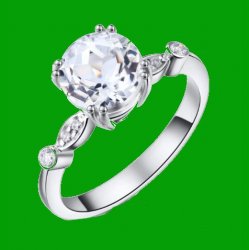 White Topaz Round Cut Diamond Accent Ladies 14K White Gold Ring 