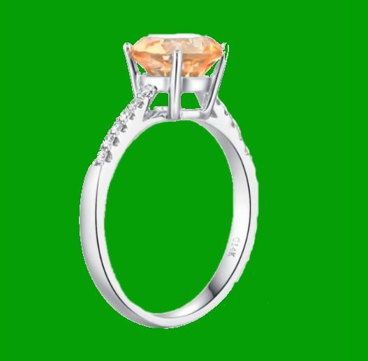 Image 2 of Citrine Round Cut Diamond Inlaid Ladies 14K White Gold Ring 
