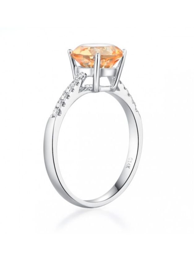 Image 3 of Citrine Round Cut Diamond Inlaid Ladies 14K White Gold Ring 