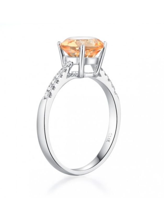 Image 3 of Citrine Round Cut Diamond Inlaid Ladies 14K White Gold Ring 