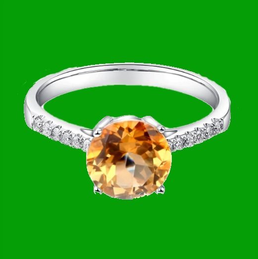 Image 4 of Citrine Round Cut Diamond Inlaid Ladies 14K White Gold Ring 