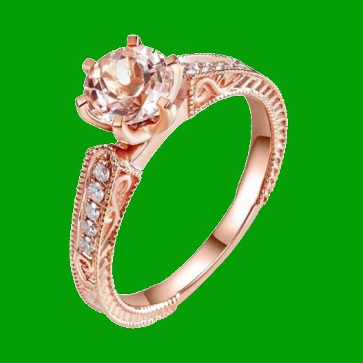 Image 0 of Peach Morganite Round Cut Diamond Highlights Ladies 14K Rose Gold Ring 