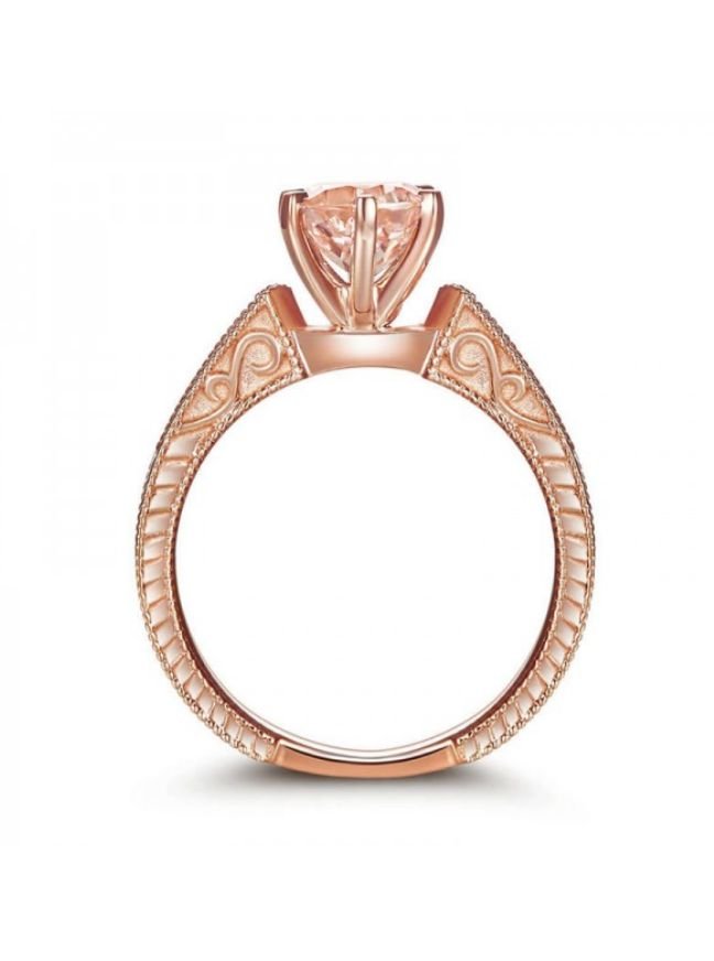 Image 3 of Peach Morganite Round Cut Diamond Highlights Ladies 14K Rose Gold Ring 