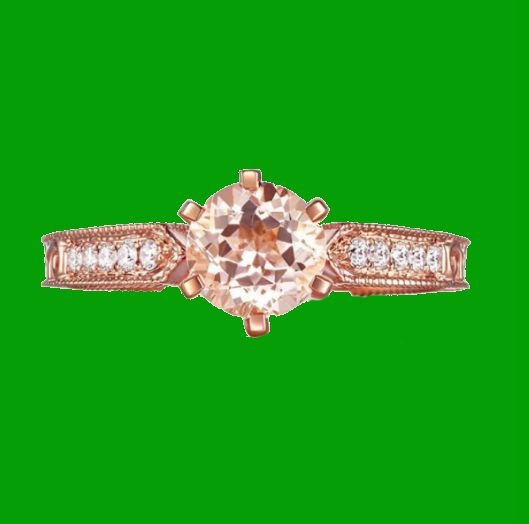 Image 4 of Peach Morganite Round Cut Diamond Highlights Ladies 14K Rose Gold Ring 