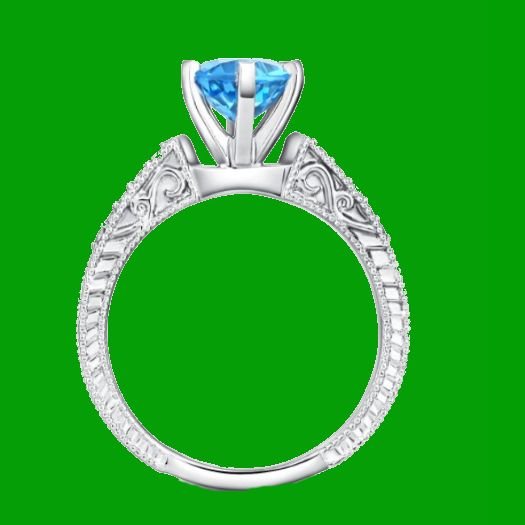 Image 2 of Swiss Blue Topaz Round Cut Diamond Highlights Ladies 14K White Gold Ring 