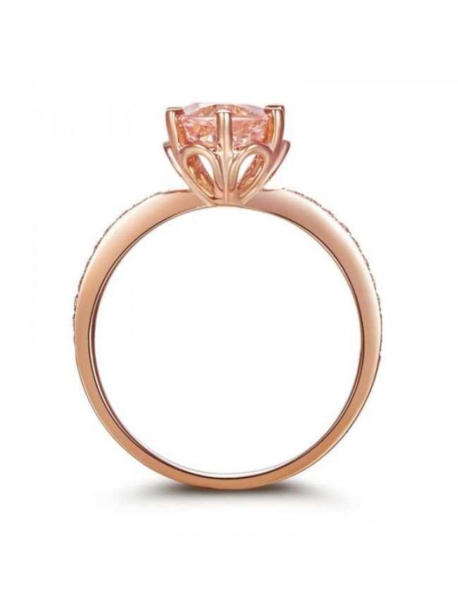 Image 3 of Peach Morganite Round Cut Diamond Channel Inlaid Ladies 14K Rose Gold Ring 