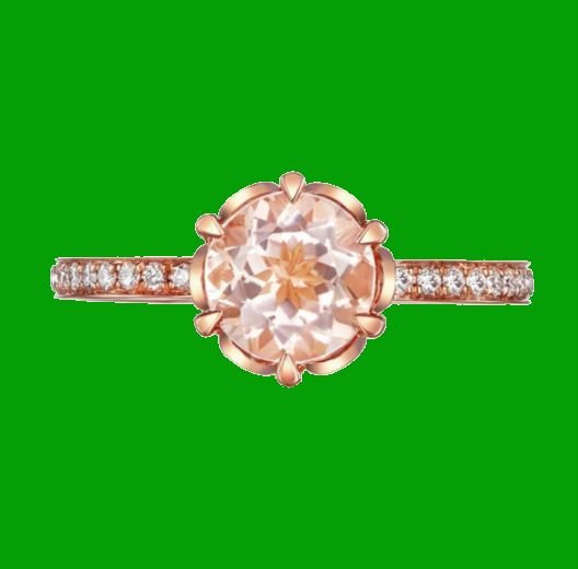 Image 4 of Peach Morganite Round Cut Diamond Channel Inlaid Ladies 14K Rose Gold Ring 