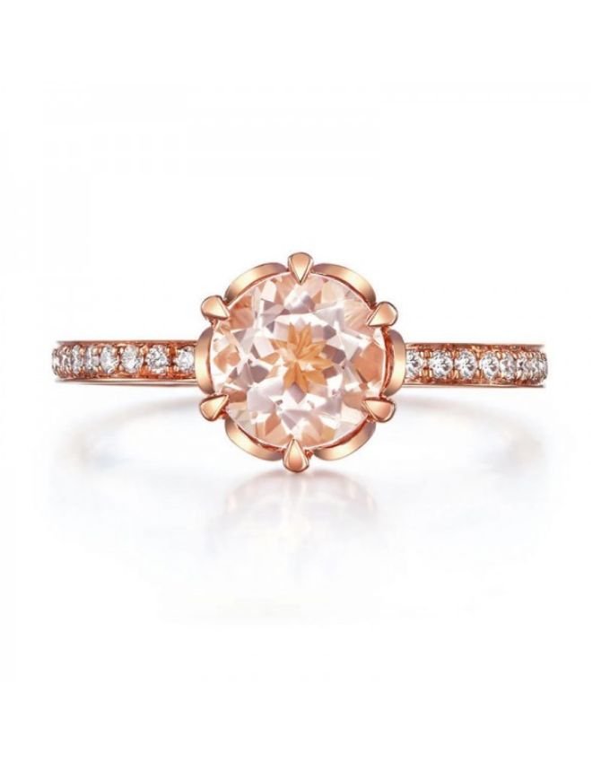 Image 5 of Peach Morganite Round Cut Diamond Channel Inlaid Ladies 14K Rose Gold Ring 